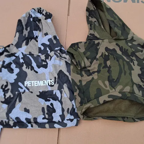 LOT OF APPROXIMATELY 60 PETEMENTS CAMO DESIGN DOG HOODIES - VARIOUS SIZES 