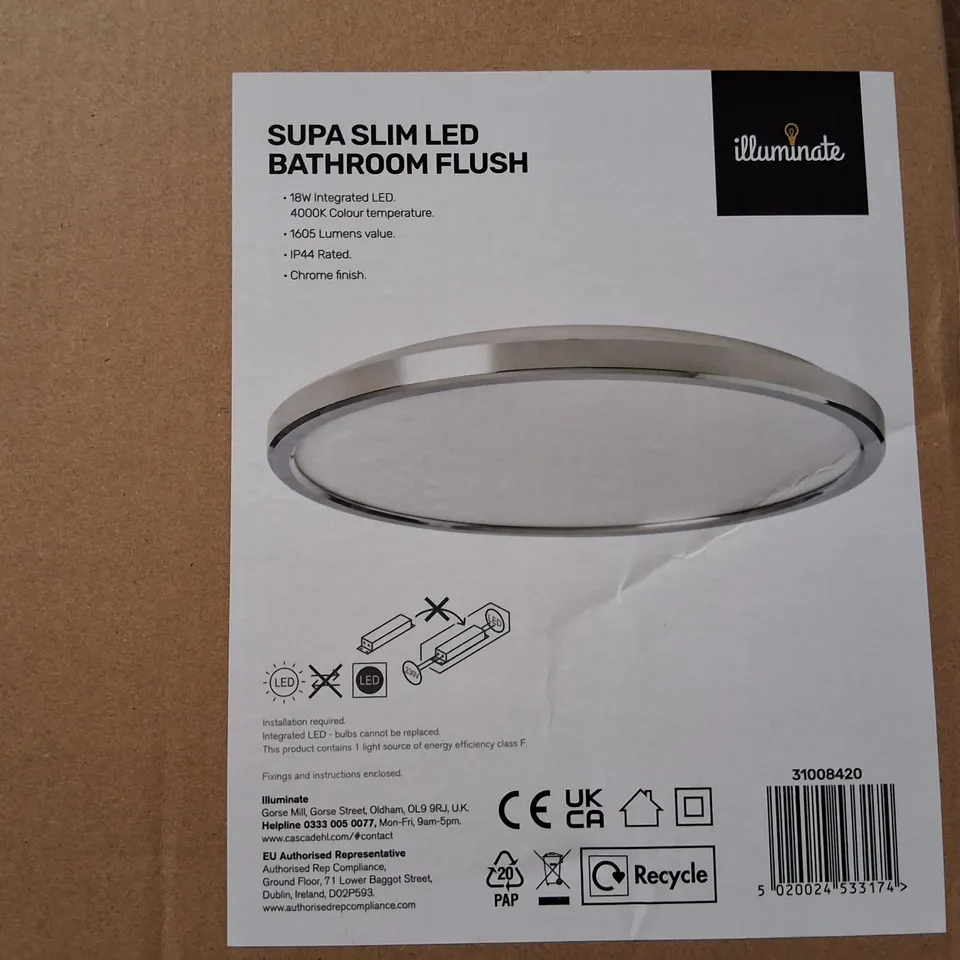 BOXED SUPA SLIM LED BATHROOM FLUSH CEILING LIGHT – CHROME FINISH, 18W, 4000K