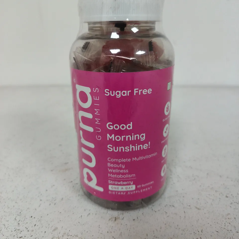 PURA GUMMIES SUGAR FREE GOOD MORNING SUNSHINE! COMPLETE MULTIVITAMIN GUMMIES – STRAWBERRY (ONE A DAY) 60 GUMMIES