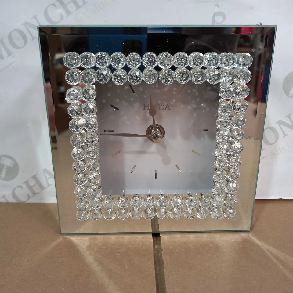 MIRROR GLASS MANTEL CLOCK WITH CRYSTAL BORDER