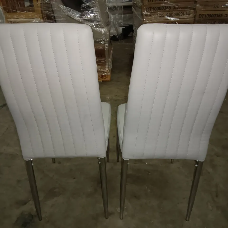 PAIR OF GREY FAUX LEATHER DINING CHAIRS ON CHROME LEGS