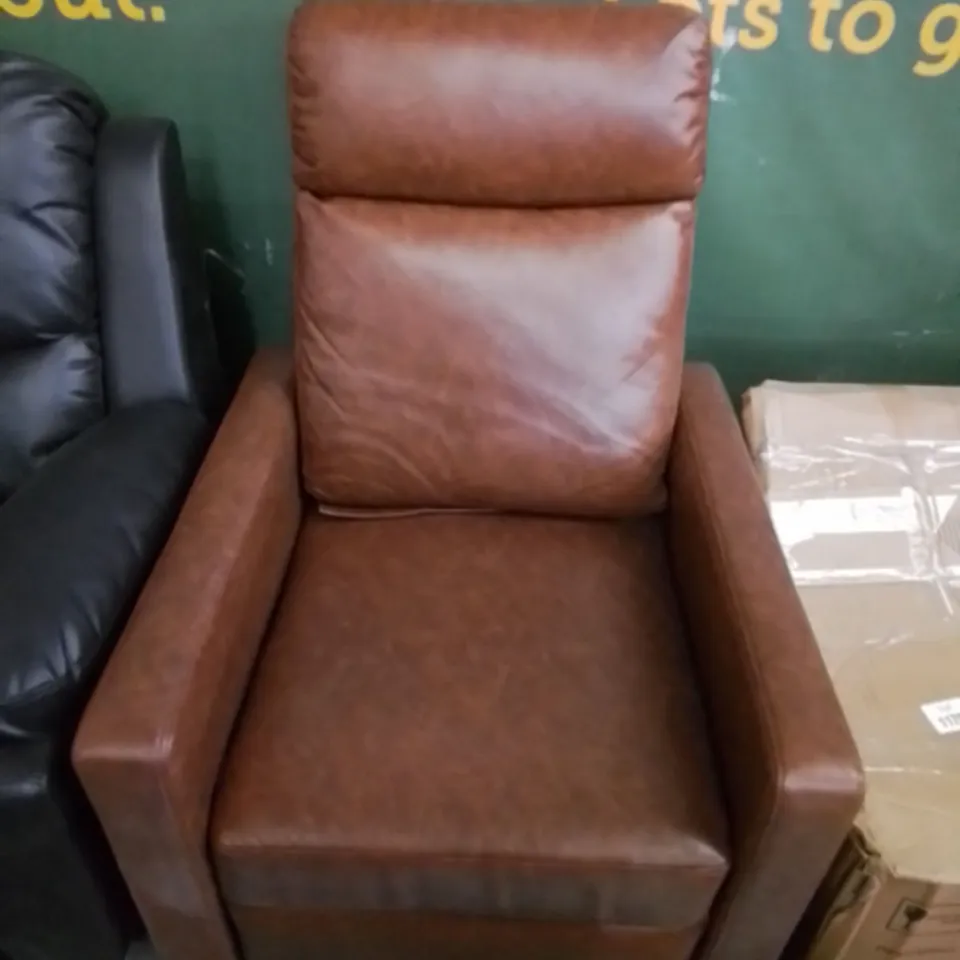 DESIGNER RILEY PUSHBACK RECLINING TAN FAUX LEATHER EASY CHAIR