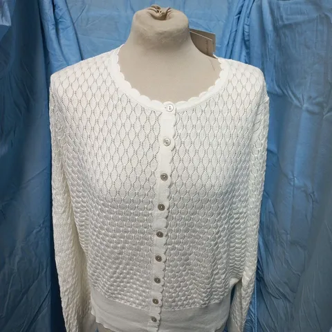 NOBODY'S CHILD WHITE POINTELLE CREW NECK CARDIGAN β UK L