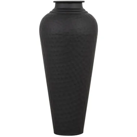 BOXED MATT BLACK LARGE HAMMERED VASE WITH LID