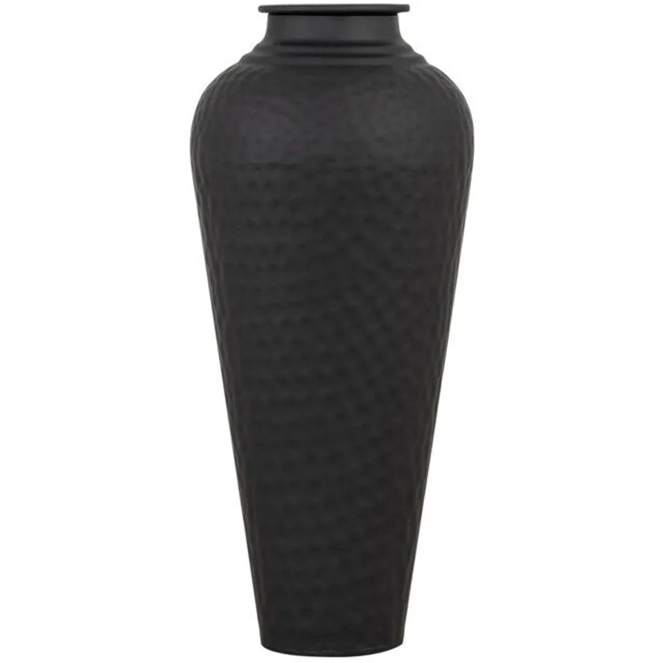BOXED MATT BLACK LARGE HAMMERED VASE WITH LID