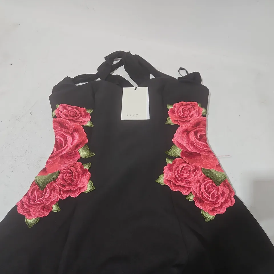 CLUB OF LONDON BLACK HALTER NEC K MIDI DRESS IN BLACK - UK 8