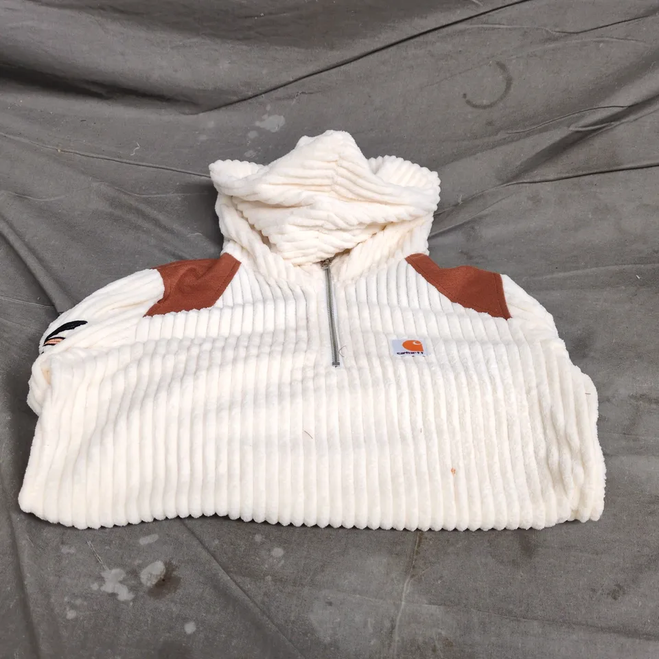 CARHARTT CREAM SHERPA FLEECE ZIP-FRONT JACKET WITH BROWN SHOULDER PATCHES