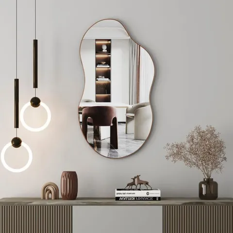 BOXED ASYMMETRICAL METAL FRAMED WALL ACCENT MIRROR, 32INCH // SF-WM129SV (1 BOX)