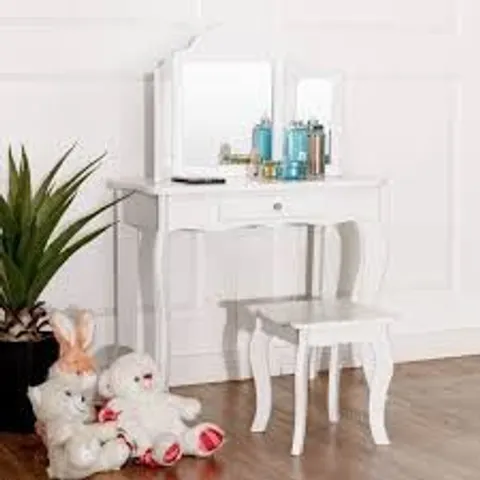 BOXED COSTWAY KIDS SINGLE DRAWER WHITE VANITY DRESSING TABLE SET WITH MIRROR