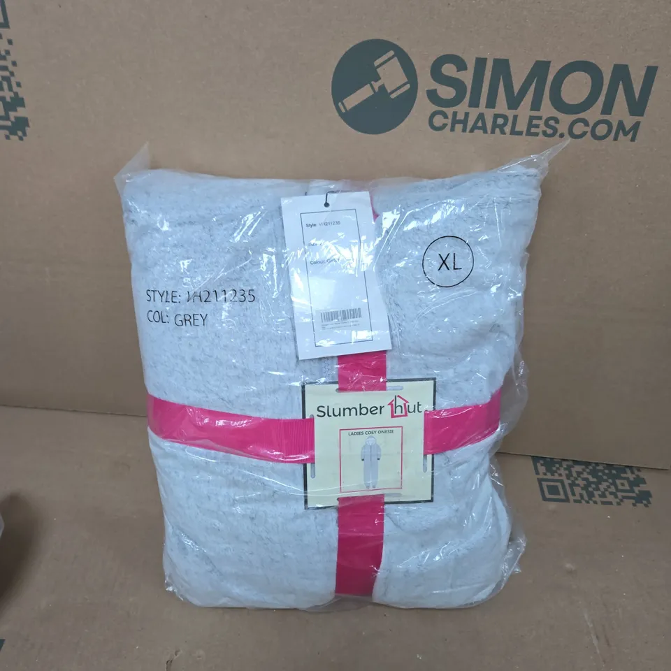 BAGGED SLUMBER HUT LADIES COSY ONESIE IN GREY - XL