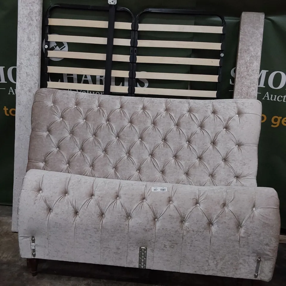 DESIGNER 5' KINGSIZE BEDFRAME BUTTONED CRUSHED MINK VELVET