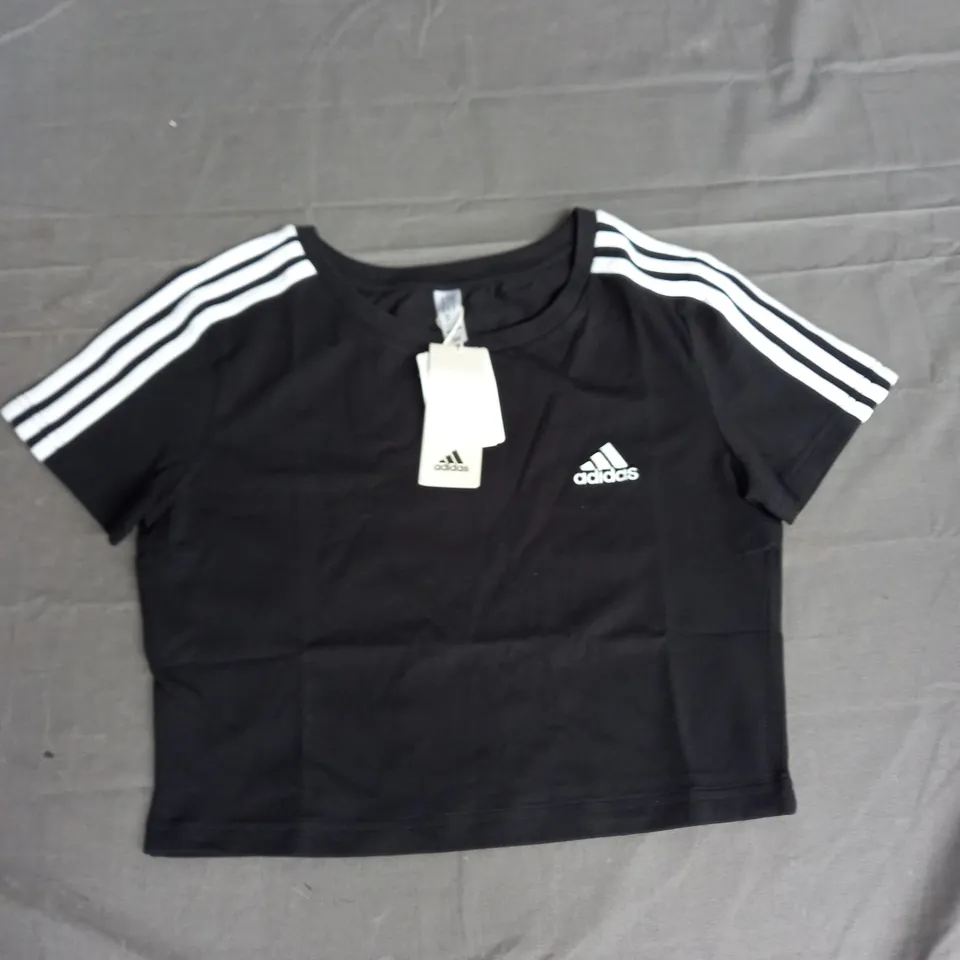ADIDAS 3 STRIPE BABY TEE IN BLACK/WHITE SIZE M