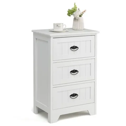 BOXED COSTWAY 3-TIER VINTAGE NIGHTSTAND WITH EXQUISITE METAL HANDLES - WHITE