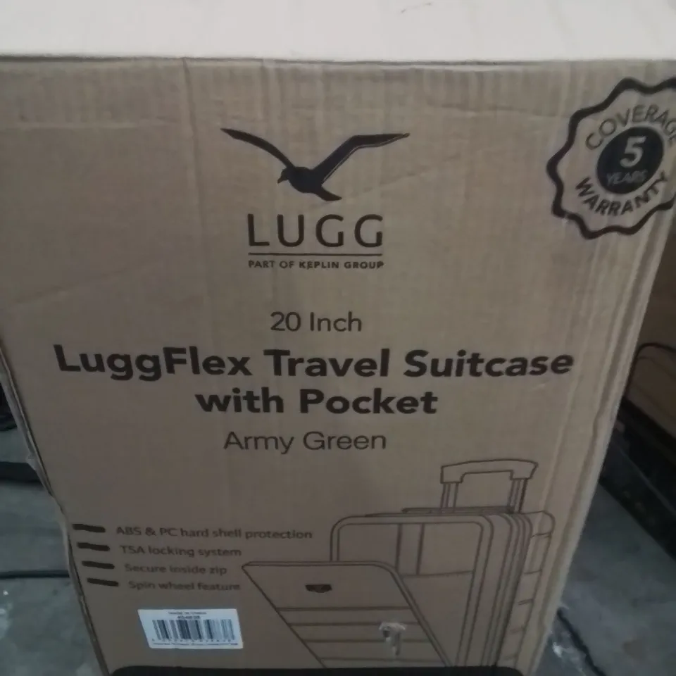 BOXED LUGGFLEX TRAVEL SUITCASE WITH POCKET ARMY GREEN 20"