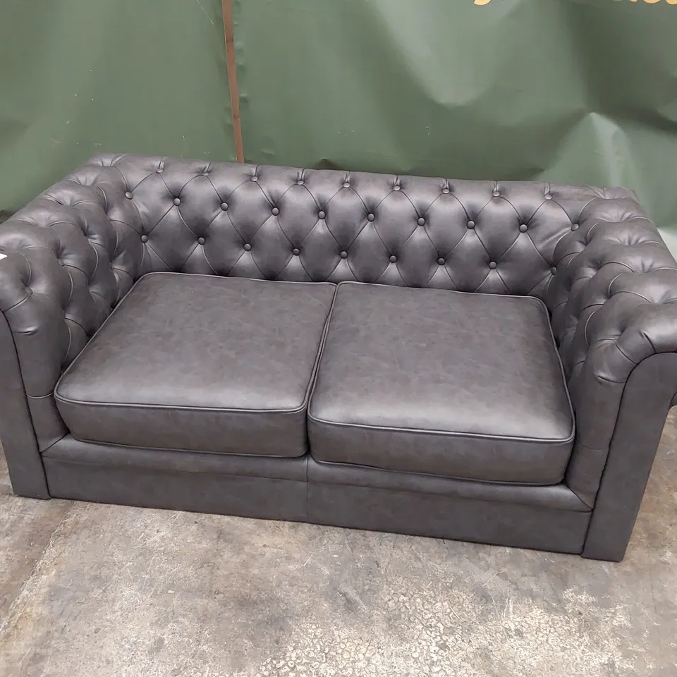 DESIGNER TWO SEATER CHESTERFIELD SOFA GREY LEATHER 