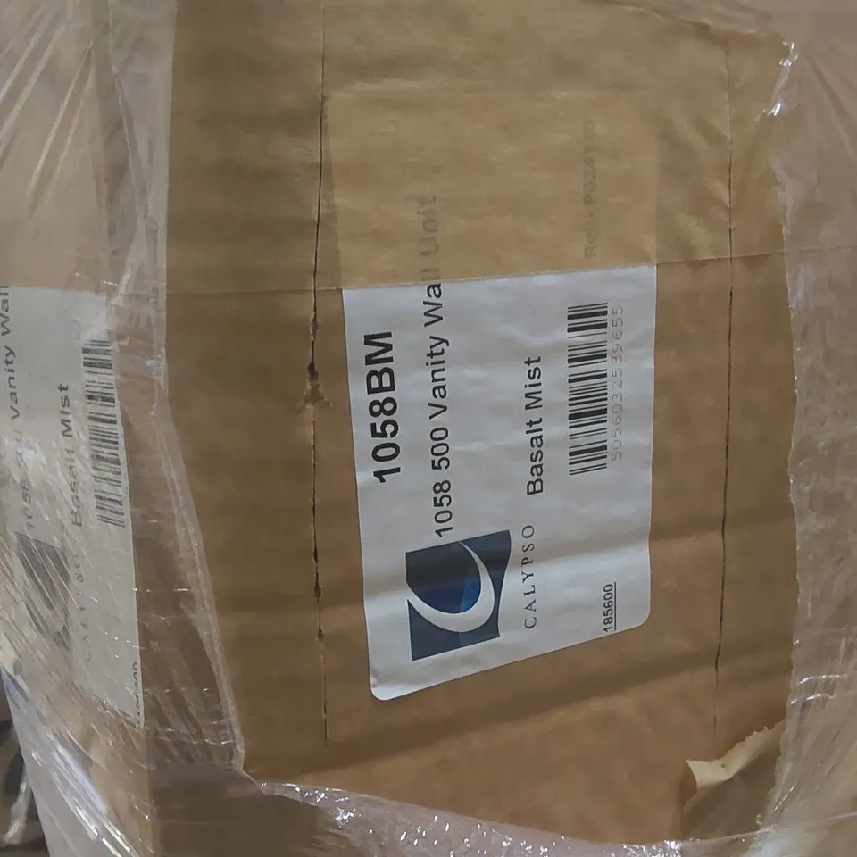 PALLET CONTAINING A LARGE QUANTITY OF ASSORTED BATHROOM FURNITURE PARTS INCLUDING: CALYPSO WC/BIDET CARCASSES, VANITY WALL UNITS, BASE SLIMLINE UNITS ECT