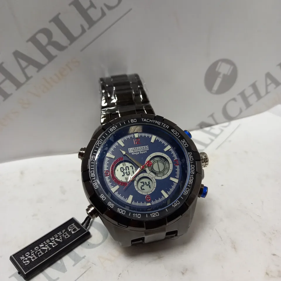 BOXED BARKERS OF KENSINGTON MEGA SPORT BLUE DIAL WATCH 