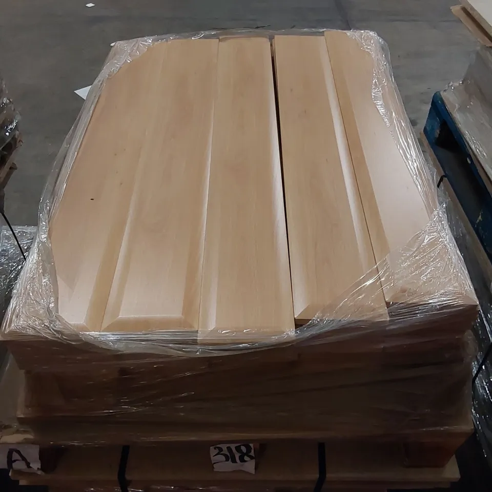 PALLET OF BRAND NEW KINNAIRD BEECH KITCHENS/BEDROOM REPLACEMENT CABINET DOOR/DRAWER/END PANELS IN ASSORTED SIZES TO INCLUDE;