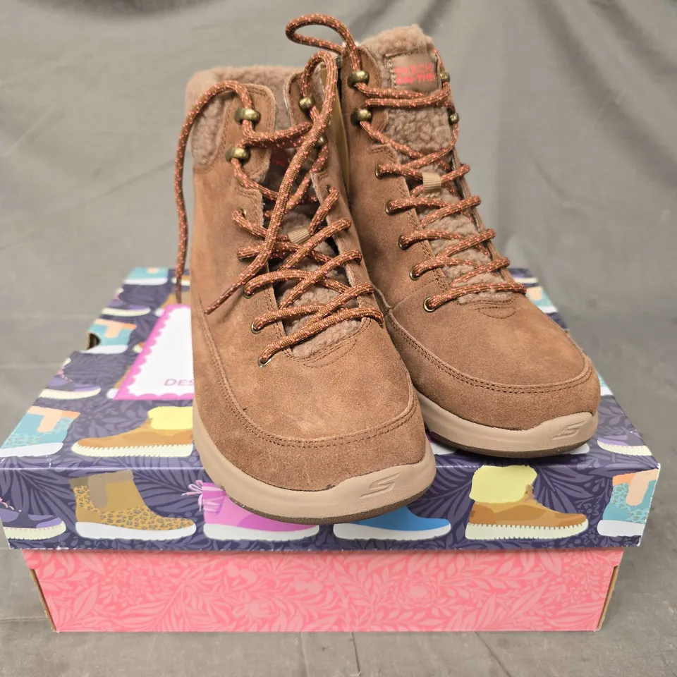 BOXED PAIR OF SKECHERS GO WALK BOOTS IN BROWN - 7