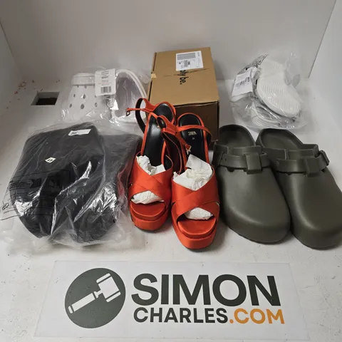 APPROXIMATELY 20 ASSORTED PAIRS OF SHOES AND FOOTWEAR ITEMS IN VARIOUS STYLES AND SIZES TO INCLUDE BRANDS SUCH AS ZARA, SIMPLY BE, M&S, ETC