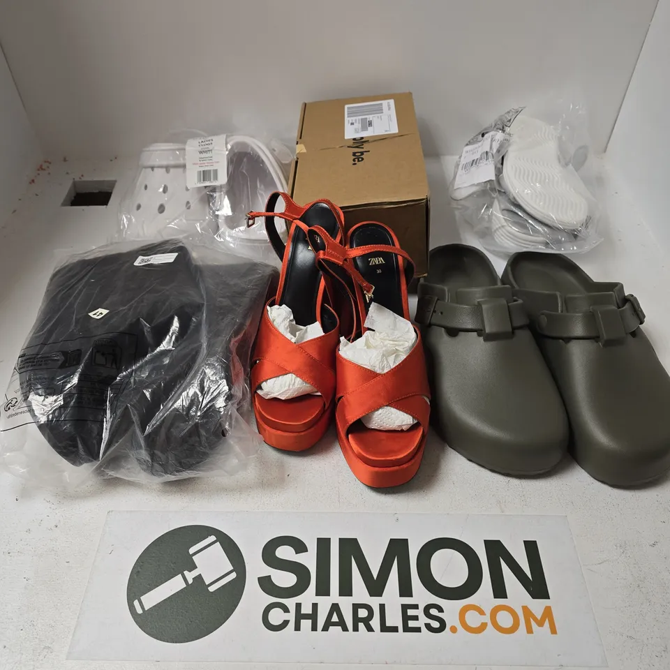 APPROXIMATELY 20 ASSORTED PAIRS OF SHOES AND FOOTWEAR ITEMS IN VARIOUS STYLES AND SIZES TO INCLUDE BRANDS SUCH AS ZARA, SIMPLY BE, M&S, ETC