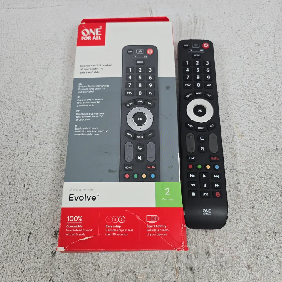 BOXED ONE FOR ALL URC7125, UNIVERSAL EMOTE CONTROL - EVOLVE