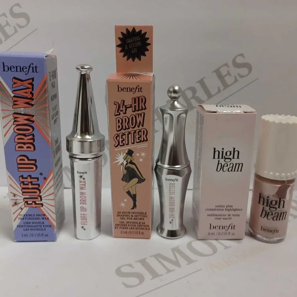 3 BENEFIT MINI ITEMS TO INCLUDE FLUFF UP BROW WAX, HIGH BEAM HIGHLIGHTER AND 24HR BROW SETTER