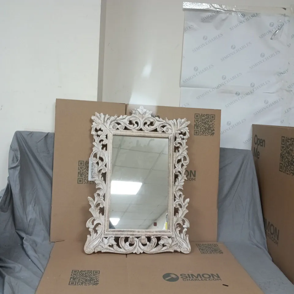 ORNATE WHITE CARVED-FRAME WALL MIRROR