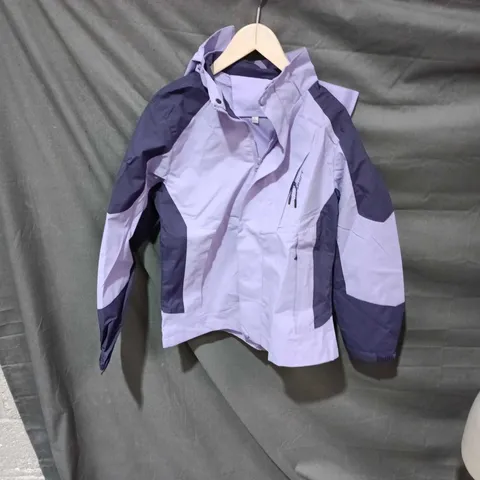 UNISEX OUTDOOR JACKET – LAVENDER WITH DARK PURPLE PANELS, HOOD, UK L (L) SPORTS OUTDOOR BRAND
