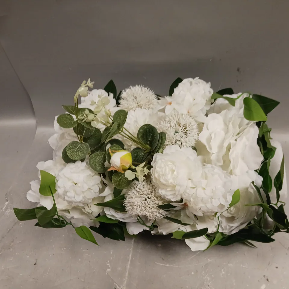 BUNCH OF WHITE AND GREEN FAKE FLOWERS
