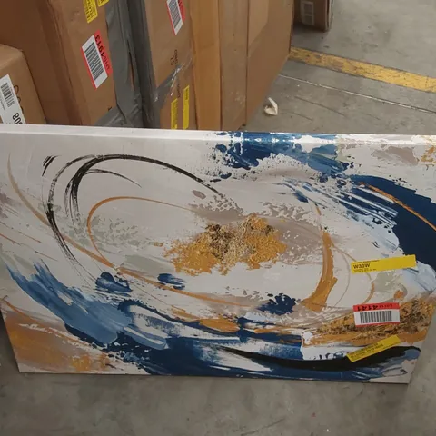 BLUE YELLOW ABSTRACT PAINTING WRAPPED CANVAS