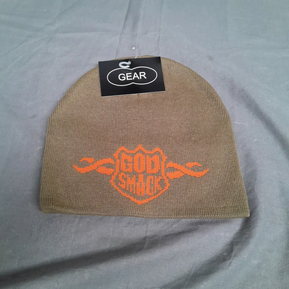 BOX OF APPROX 120 GEAR GOD SMACK KHAKI BEANIE 