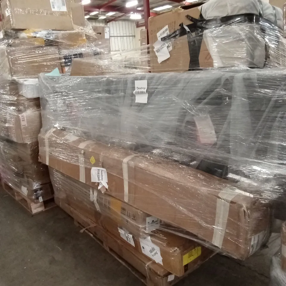 PALLET OF ASSORTED HOUSEHOLD GOODS AND PRODUCTS TO INCLUDE; DIGITAL PIANO/KEYBOARD, FURNITURE PARTS, DESK ETC