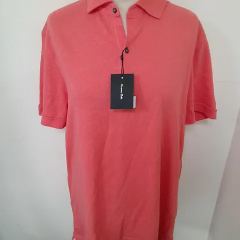 MASSIMO DUTTI LINEN POLO SHIRT IN SALMON - UK 40
