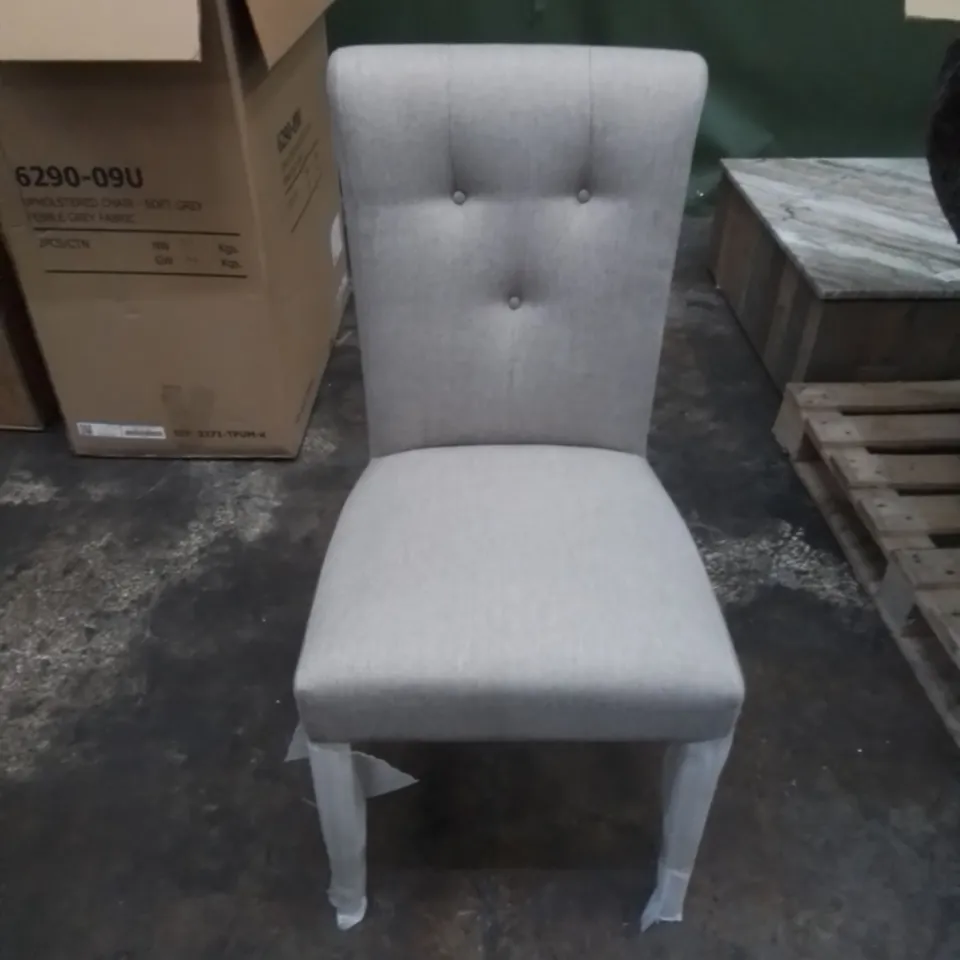 BOXED SET OF 2 UPHOLSTERED CHAIR IN SOFT GREY PEBBLE FABRIC (1 BOX)