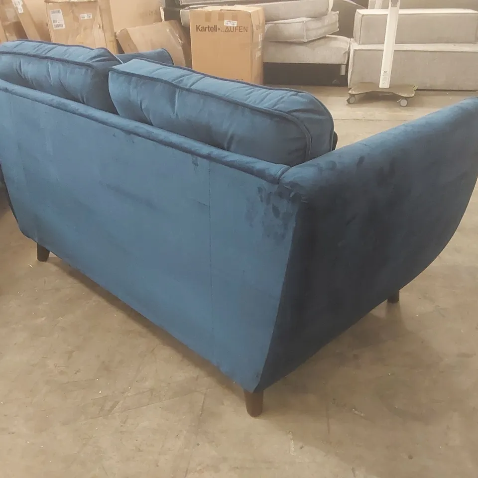 DESIGNER VELVET UPHOLSTERED BLUE LOVESEAT