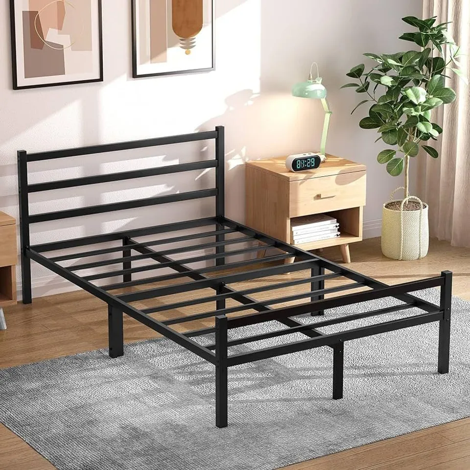 BOXED METAL BED FRAME PLATFORM BED WITH HEADBOARD - DOUBLE (1 BOX)