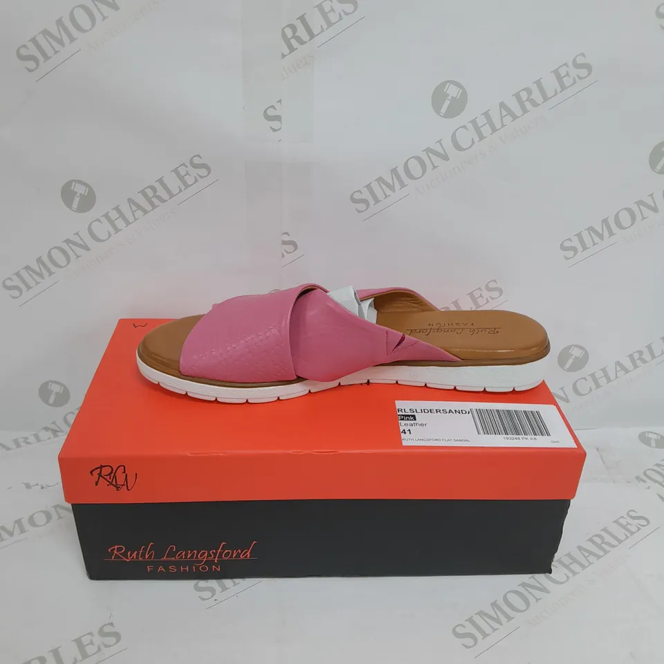 BOXED PAIR OF RUTH LANGSFORD FLAT SLIDE SANDALS IN PINK SIZE 8
