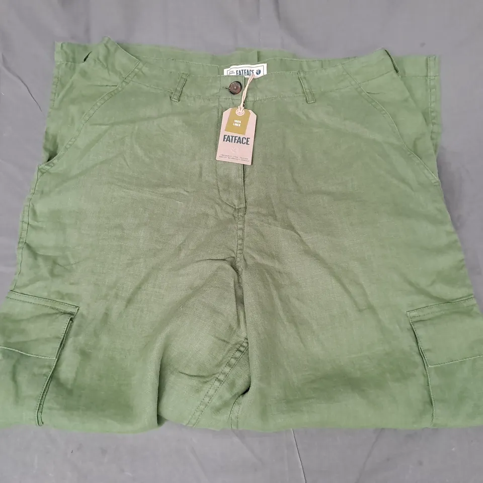 FATFACE DEMI LINEN BLEND CARGO TROUSERS IN DARK GREEN UK SIZE 14R