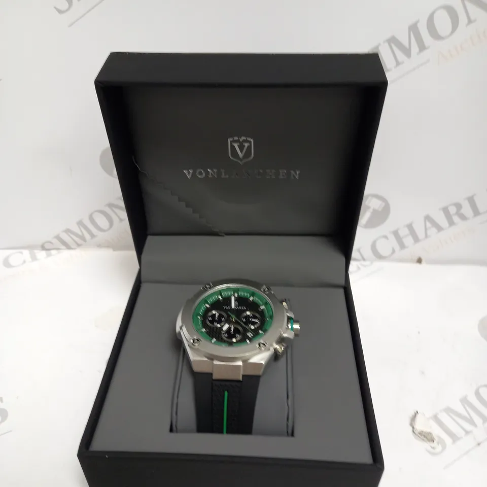 MENS VONLANTHEN CHRONOGRAPH WATCH – V200 – TEXTURED DIAL – 3ATM WATER RESISTANT – BLACK RUBBER STRAP