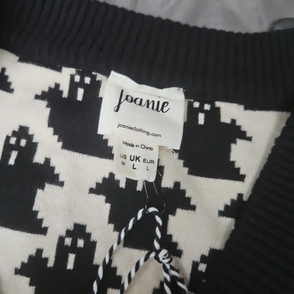 JOANIE WOMEN'S CARDIGAN – BLACK & IVORY GHOST KNIT PATTERN - UK LARGE