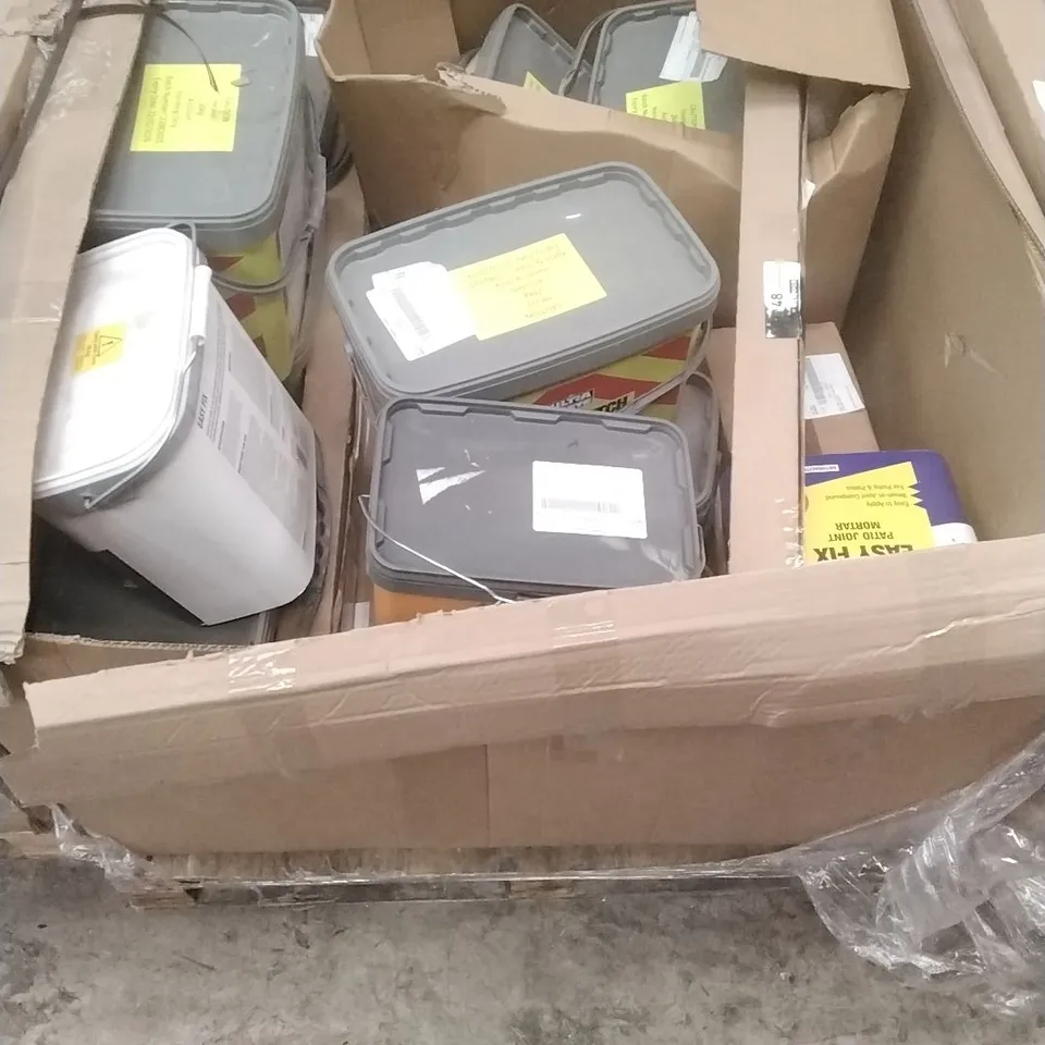 PALLET OF ASSORTED DIY, HOME IMPROVEMENT AND BUILDING PRODUCTS TO INCLUDE; SELF SETTING JOINTING COMPOUND, PATIO JOINT MORTAR, PERMANENT POTHOLE REPAIR ETC