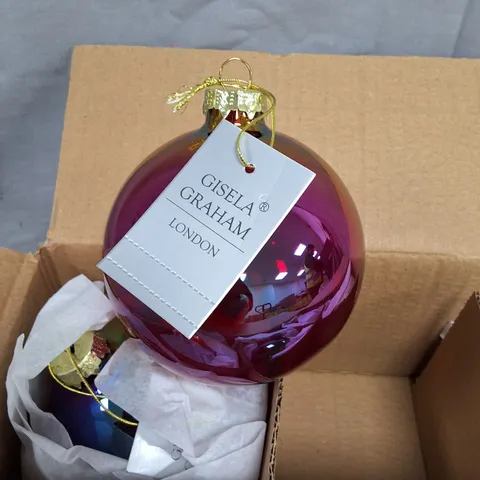SIX BRAND NEW GISELA GRAHAM LONDON IRIDESCENT GLASS CHRISTMAS BAUBLE ORNAMENT