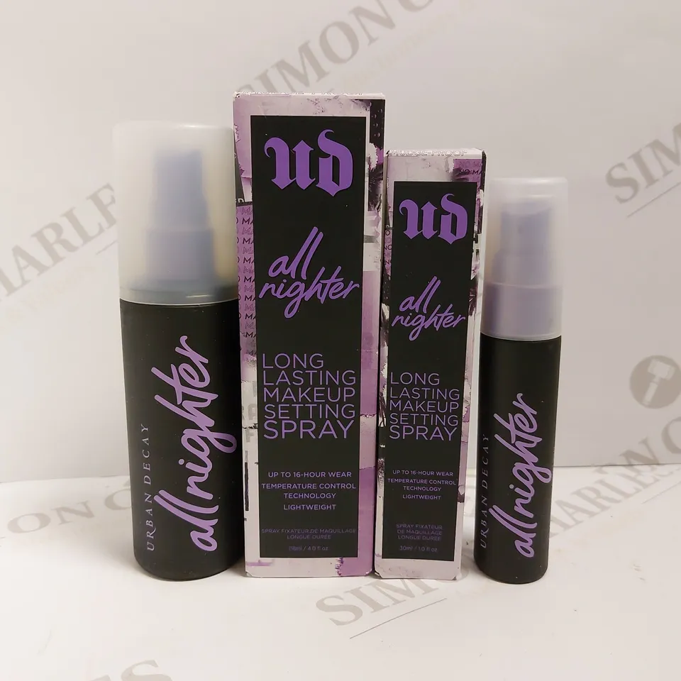 BOX OF 2 URBAN DECAY ALL NIGHTER LONG LASTING MAKE-UP SETTING SPRAY - 1X30ML AND 1X118ML
