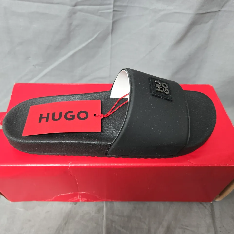 BOXED PAIR OF HUGO BOSS SLIDES – BLACK, UK 9 (EU 43)