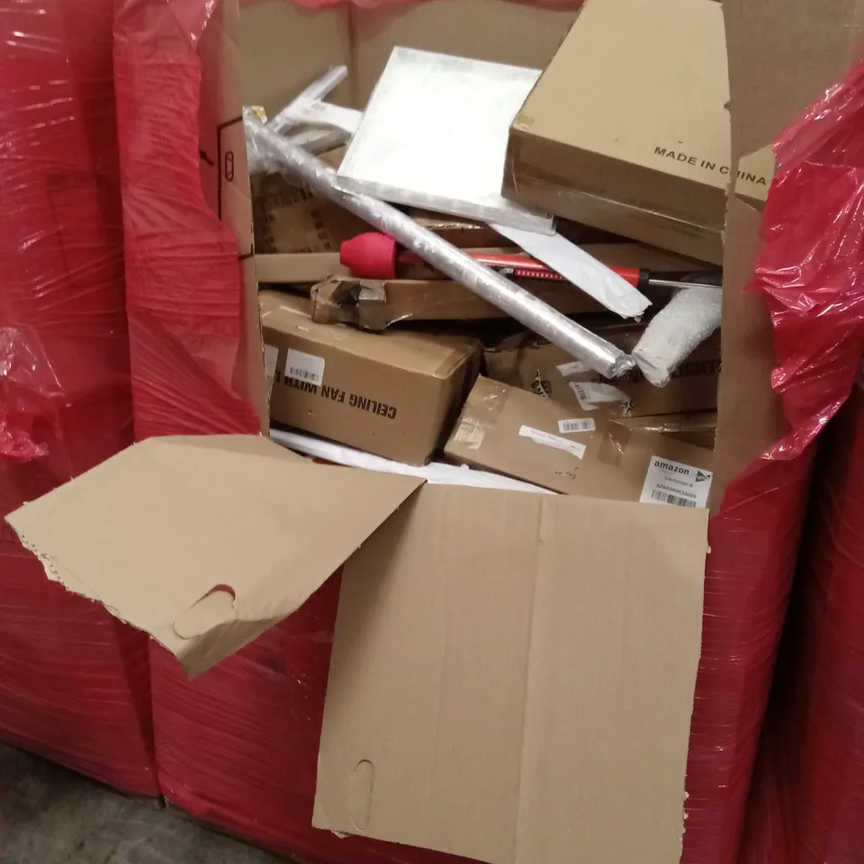 PALLET OF ASSORTED HOUSEHOLD GOODS AND PRODUCTS TO INCLUDE; AURORA AQUA OPTIMA WATER DISPENSER, AIR COOLER, RETRACTABLE BABY GATES, CEILING FAN LIGHT ETC