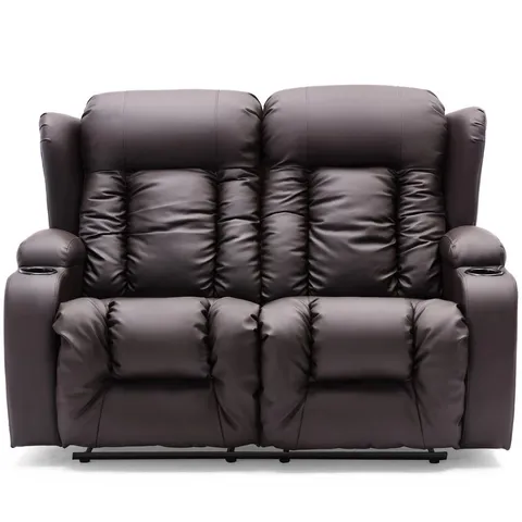 BOXED DESIGNER CAESAR POWER RECLINING TWO SEATER SOFA BROWN LEATHER