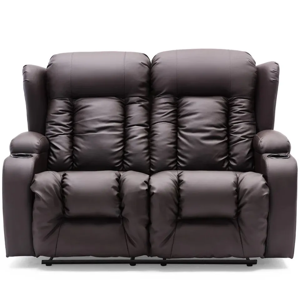 BOXED DESIGNER CAESAR POWER RECLINING TWO SEATER SOFA BROWN LEATHER 