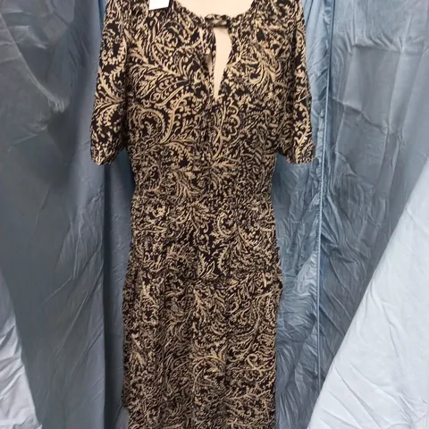 M&S PURE COTTON PATTERENED MAXI DRESS IN NATURAL OVER BLACK - 16 REG
