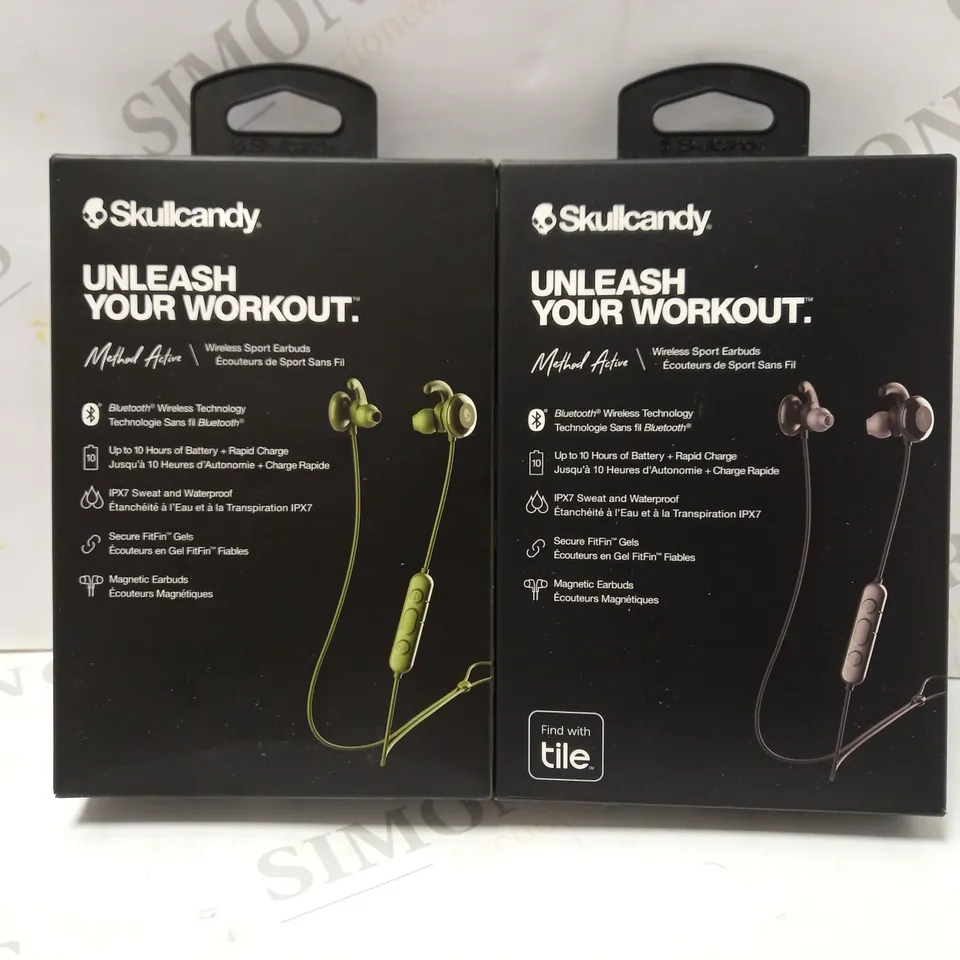LOT OF 2 SKULLCANDY METHOD ACTIVE WIRELESS SPORTS EARPHONES 